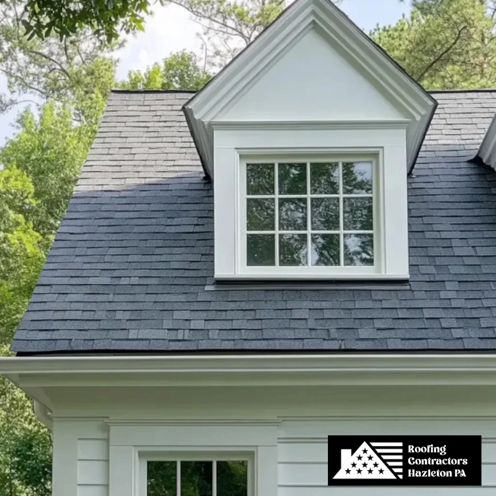 Home with a newly installed black shingle roof and dormer window for improved curb appeal.